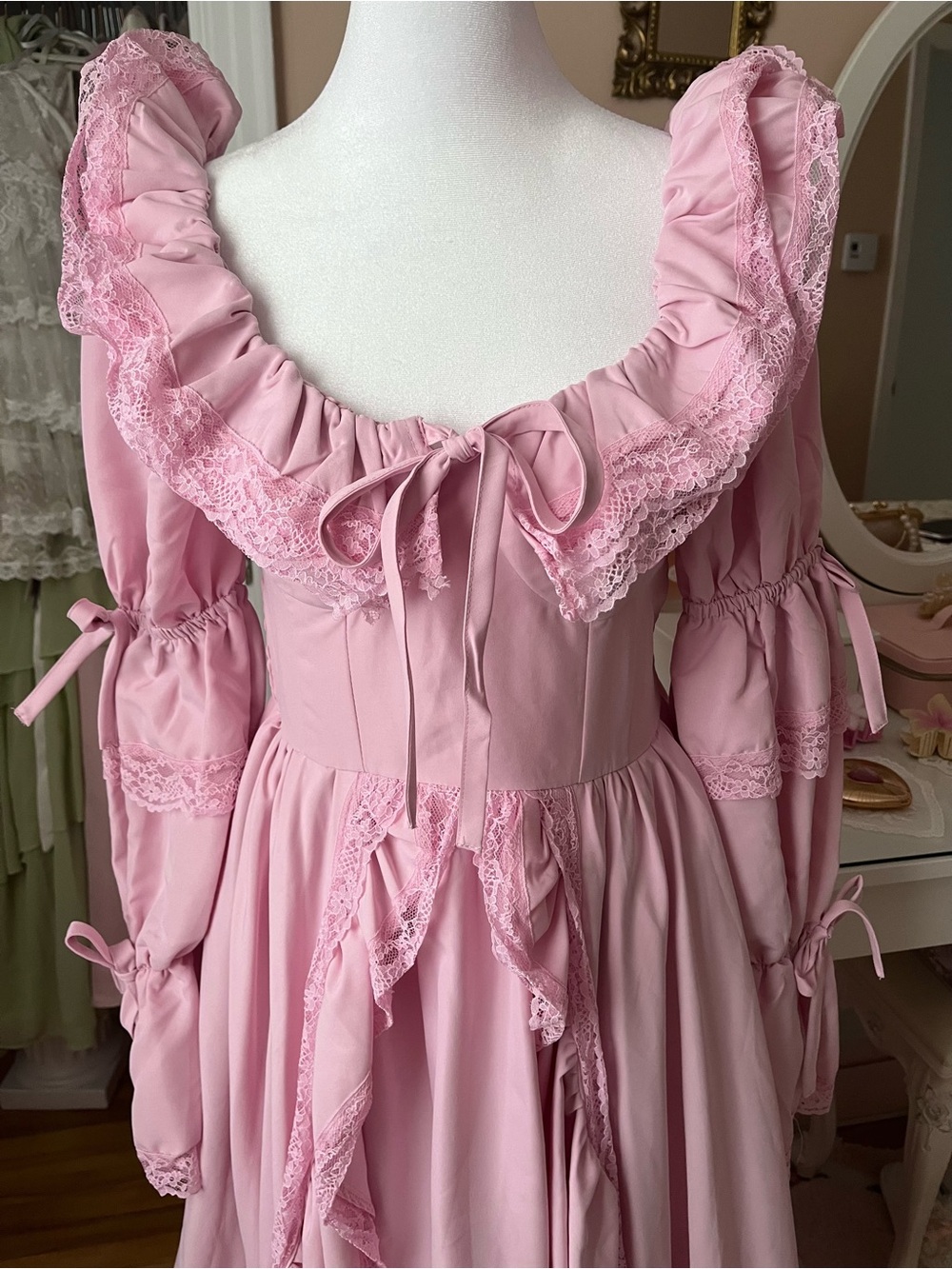 SHEIN Pink Ruffled Lace-Trim Maxi Dress - Picture 2 of 8